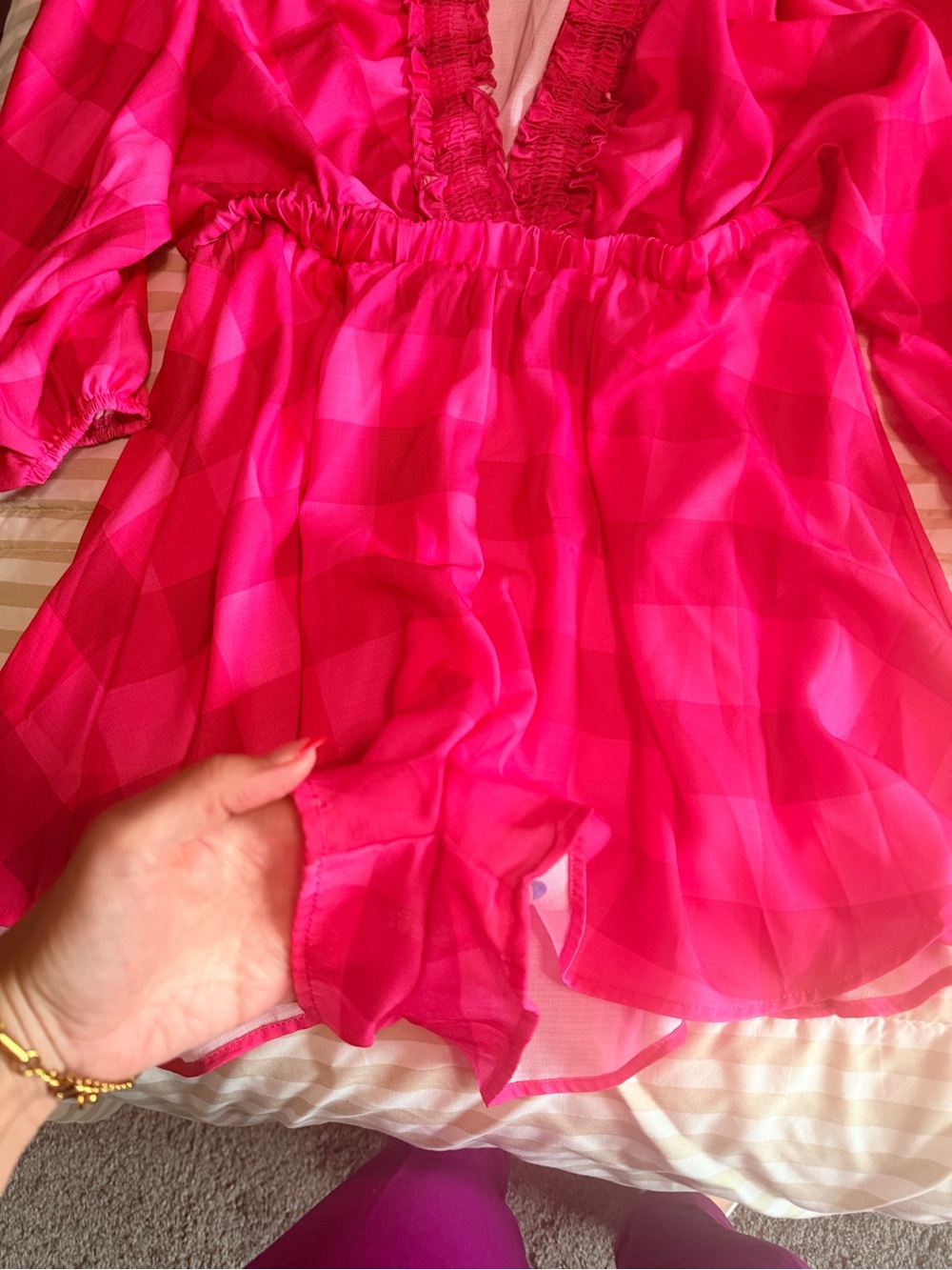 Bright Fuchsia Ruffled V-Neck Romper - Picture 2 of 2